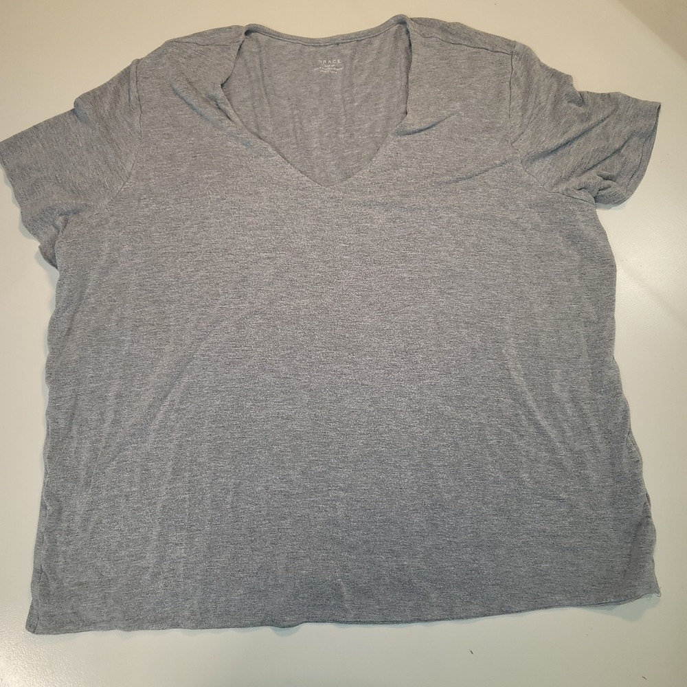 GRACE‎ Jersey Knit Short Sleeve V Neck Shirt in Heather Gray Women's 3X